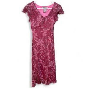 Pink Paisley Flutter Sleeve Rayon Midi Dress Women’s Medium